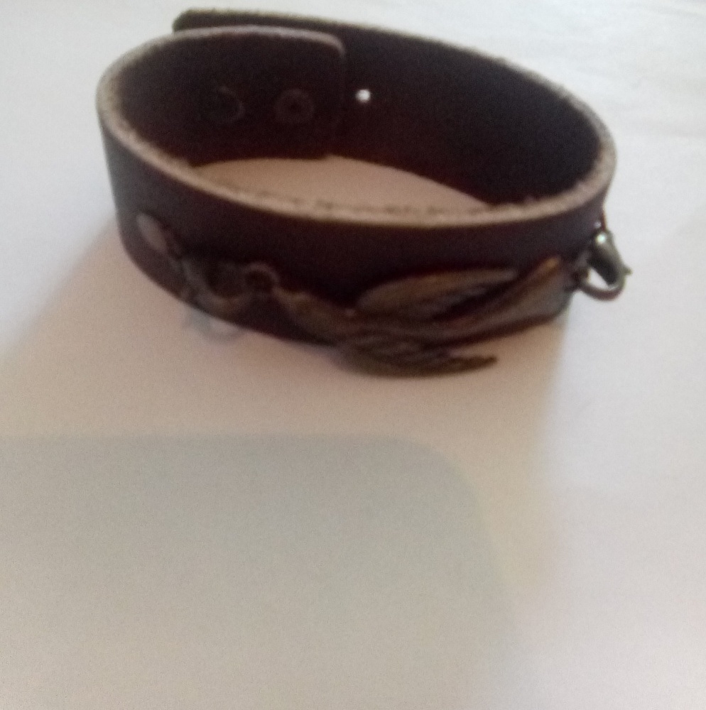 REAL leather bracelet with bird charm